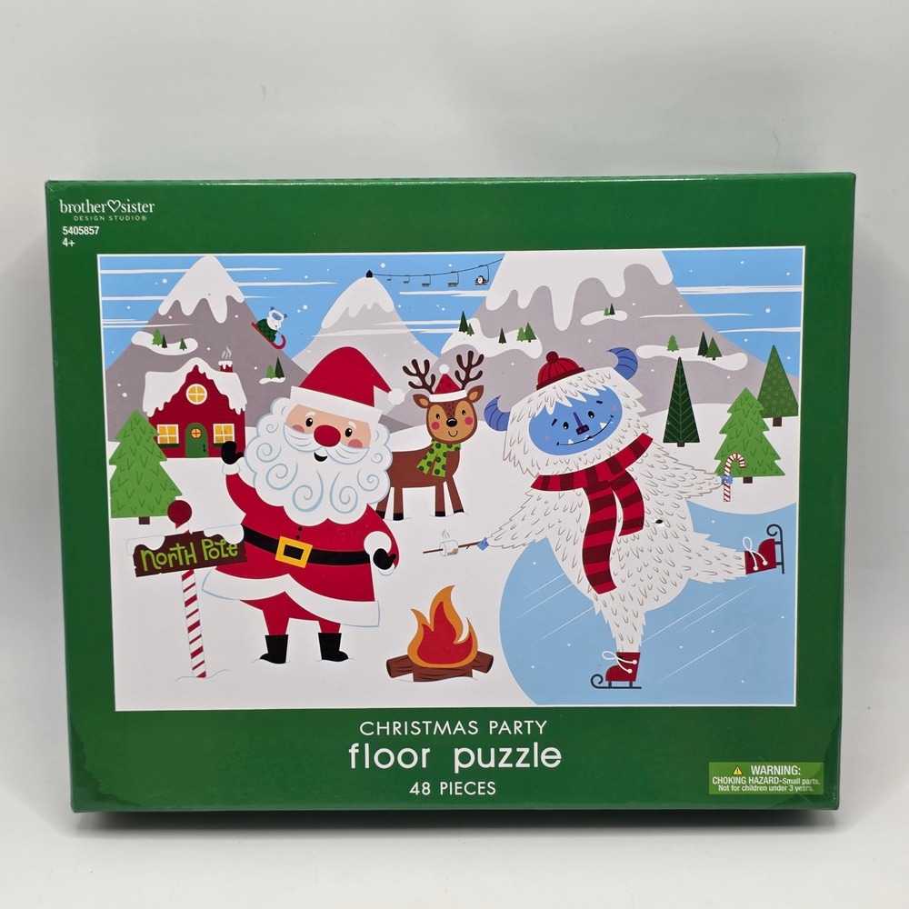Brother Sister Christmas Party Floor Puzzle 48 Piece Santa Yeti North Pole 36x24